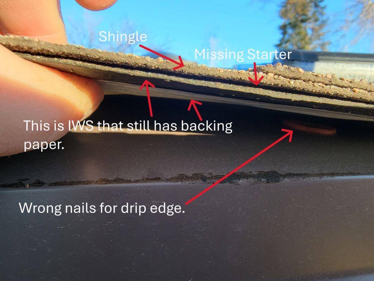 Close-up of Ice & Water Shield with the backing paper still attached, rendering it useless.